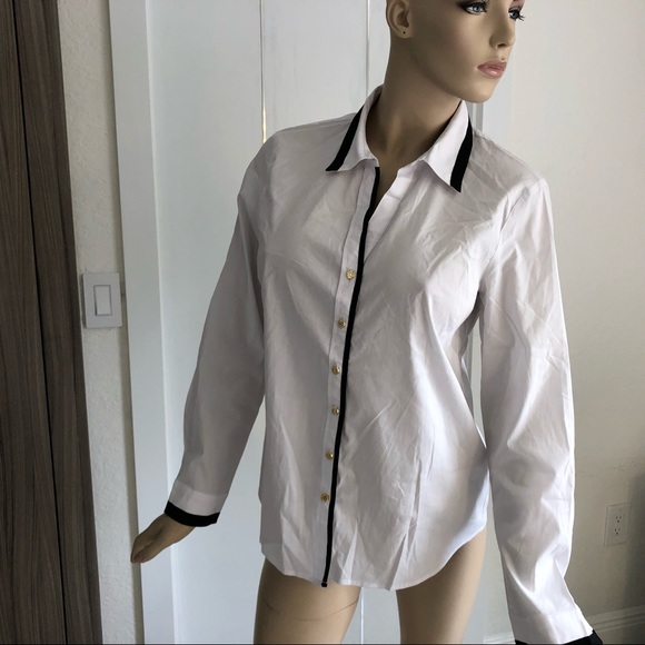 New Anne Klein White Cotton Stretch Button Shirt - Picture 2 of 7